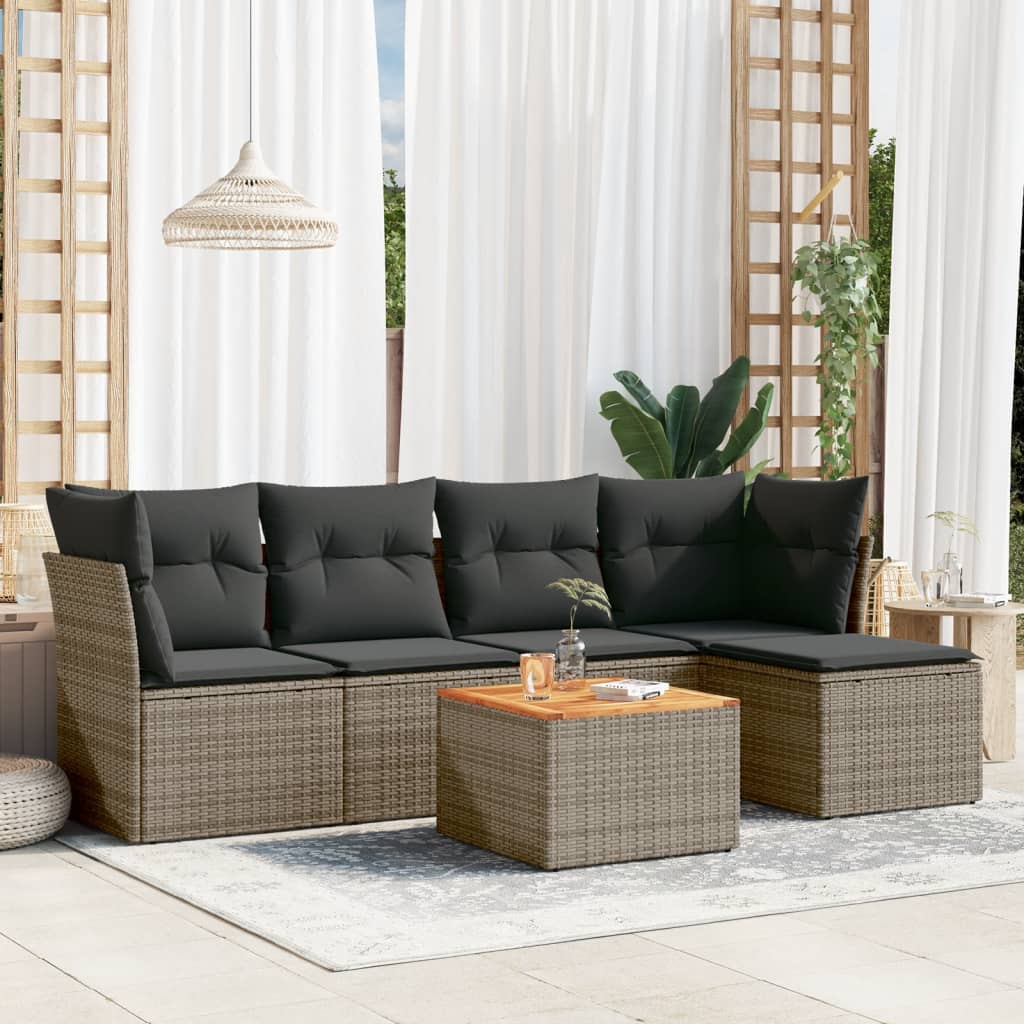 6 Pcs conjunto sofás de jardim com almofadões vime cinzento
