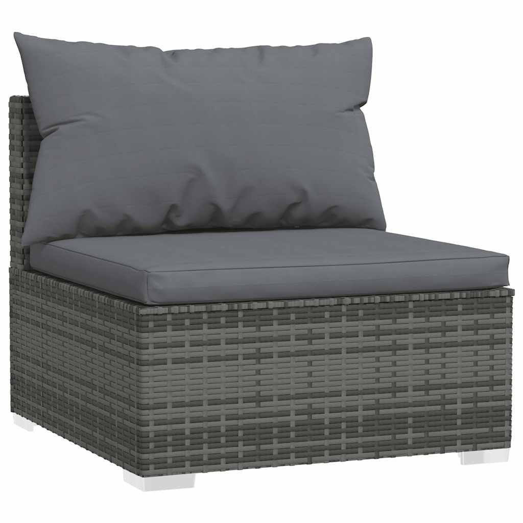 6 Pcs conjunto lounge de jardim c/ almofadões vime PE cinzento
