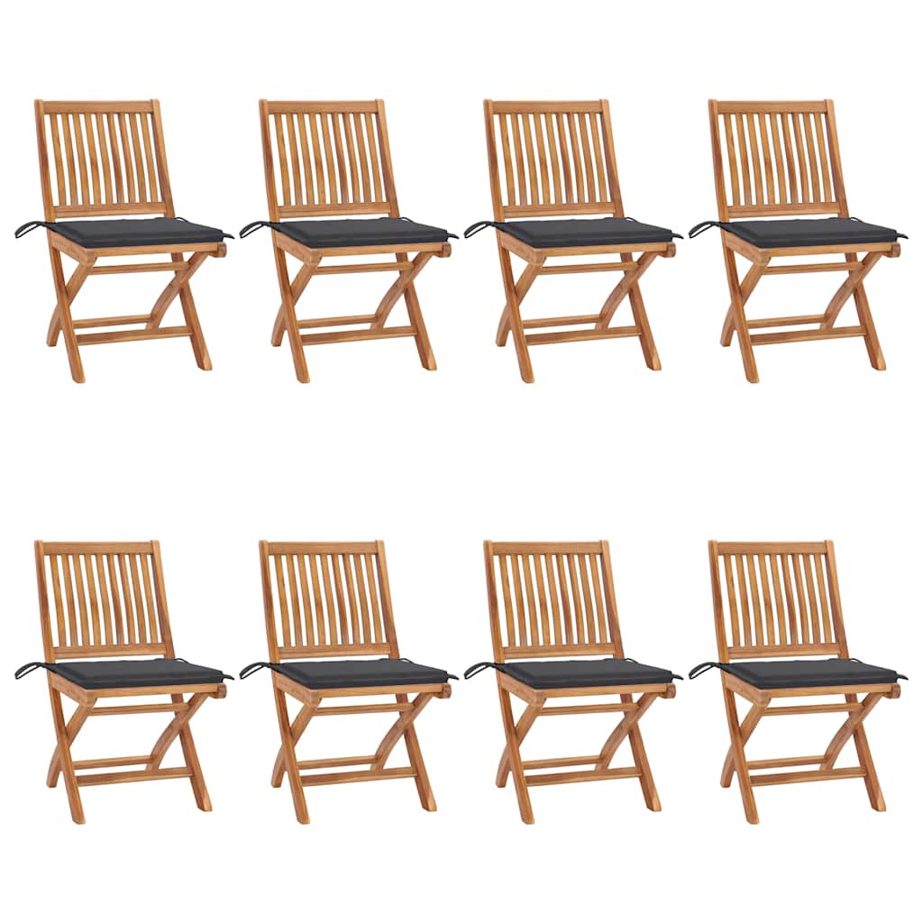 Cadeiras de jardim dobráveis c/ almofadões 8 pcs teca maciça