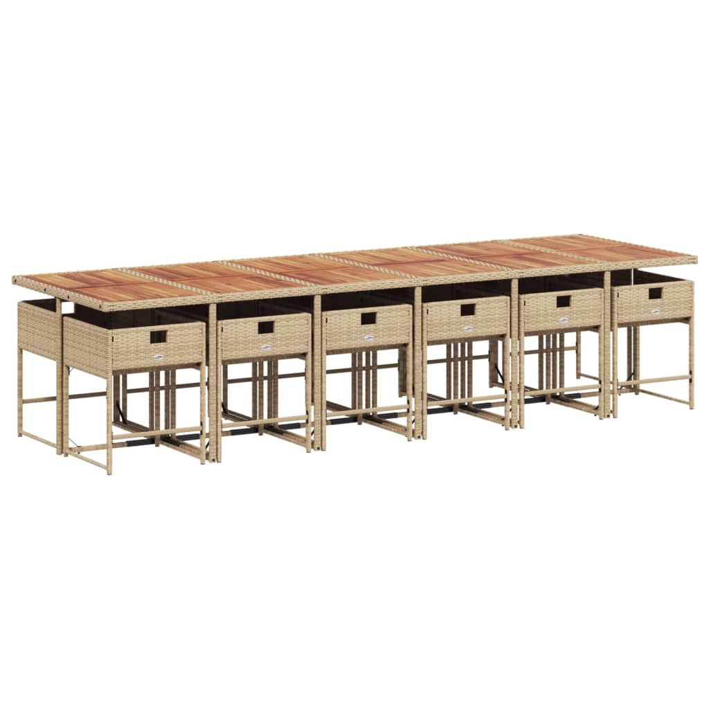 13 Pcs conjunto de jantar p/ jardim com almofadões vime PE bege