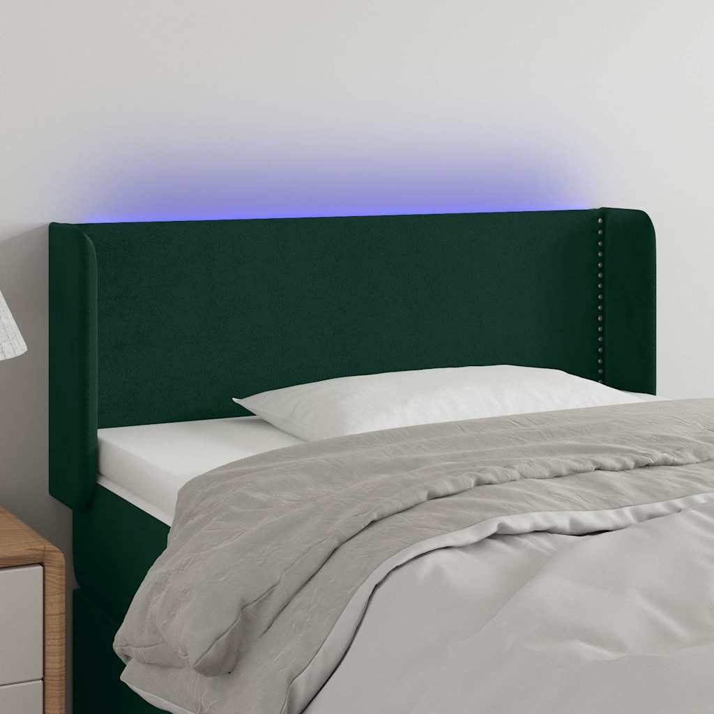 Cabeceira cama c/ luzes LED veludo 83x16x78/88 cm verde-escuro