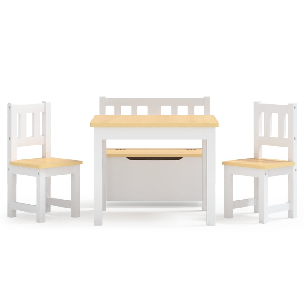 4 Pcs conjunto mesa e cadeiras infantil MDF branco e bege