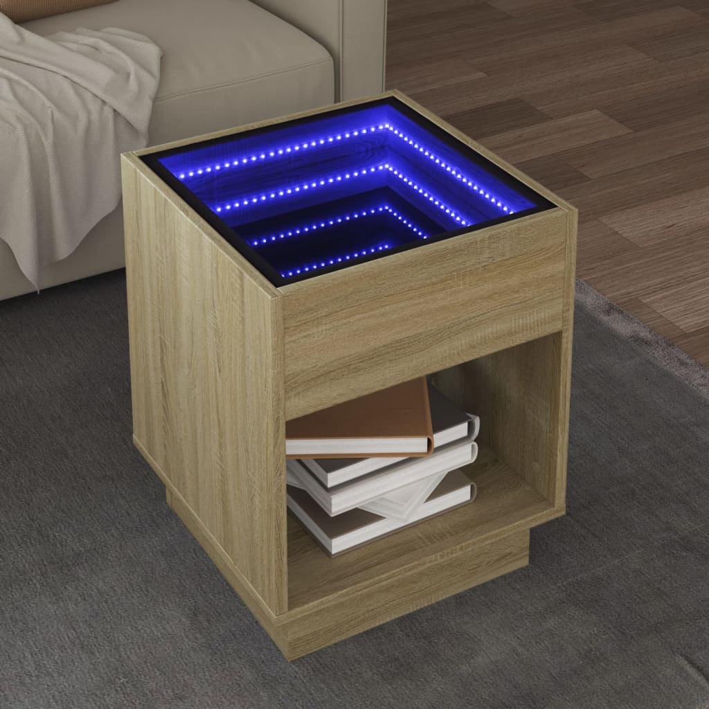 Mesa de centro luzes LED infinity 40x40x50 cm carvalho sonoma