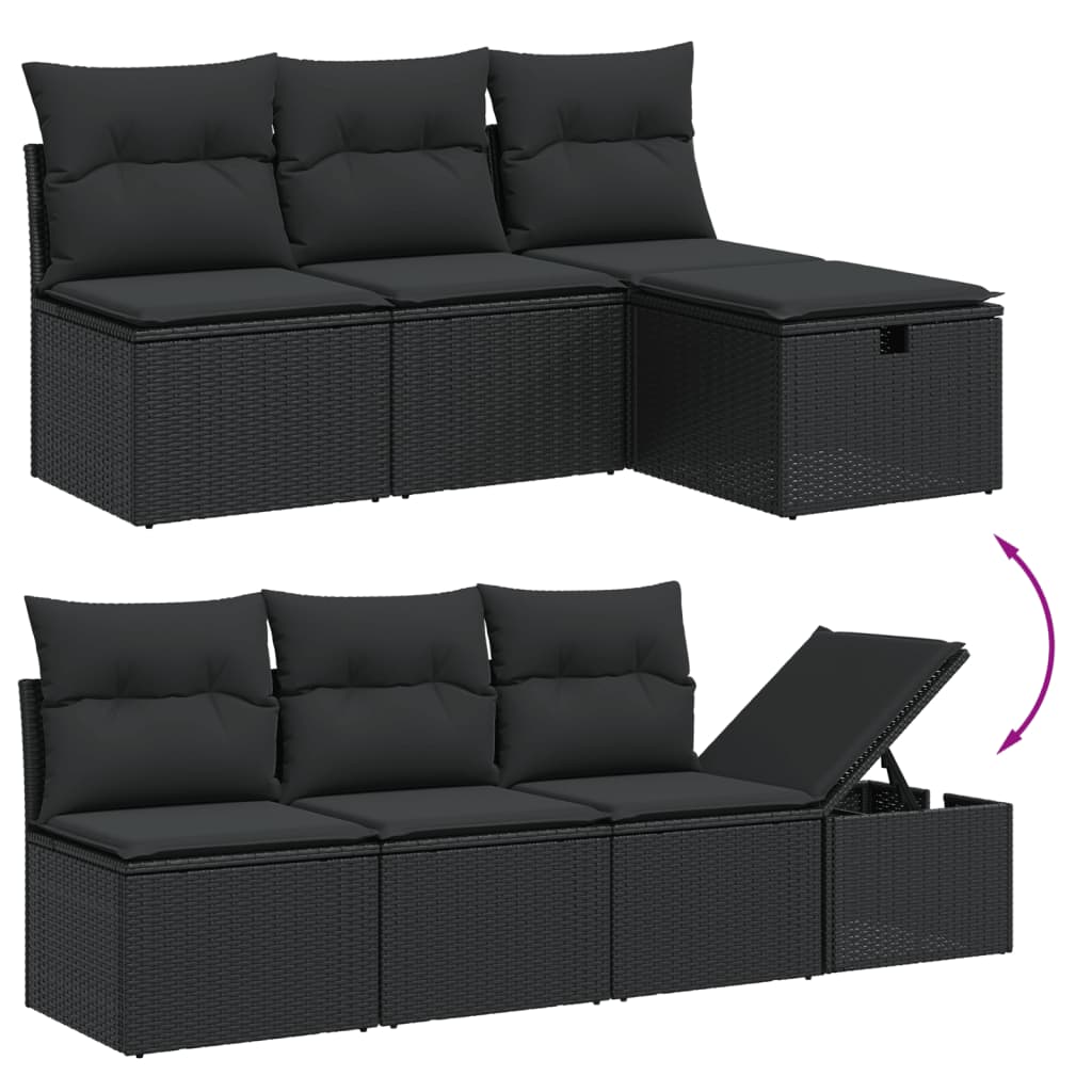 8 Pcs conjunto sofás de jardim com almofadões vime PE preto