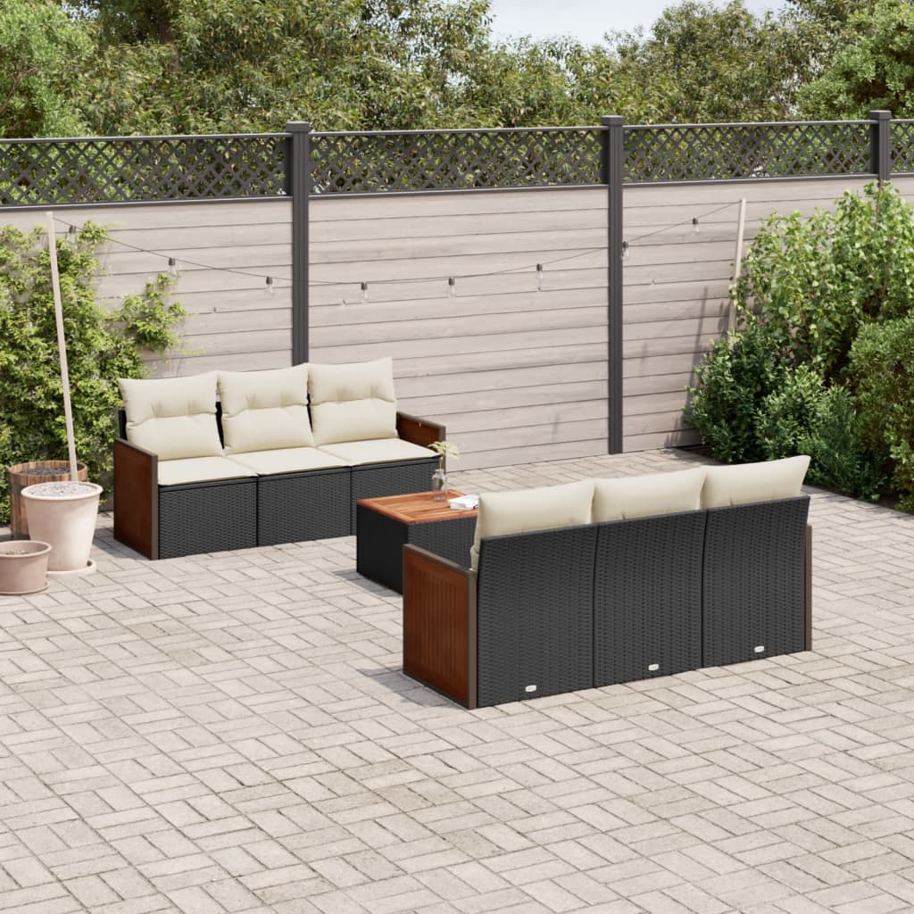 7 Pcs conjunto de sofás p/ jardim c/ almofadões vime PE preto