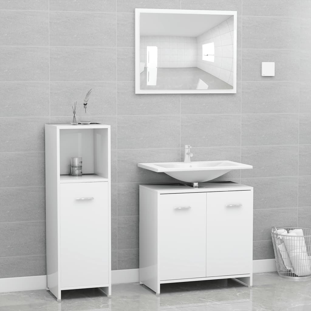 3 Pcs conjunto de móveis de casa de banho contraplacado branco