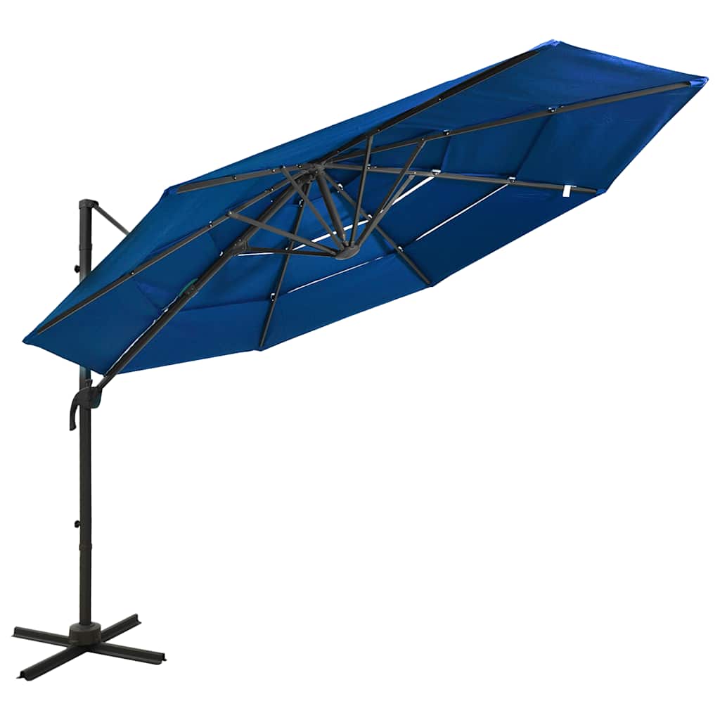 Guarda-sol jardim 4 camadas c/ poste alumínio 3x3 m azul-ciano