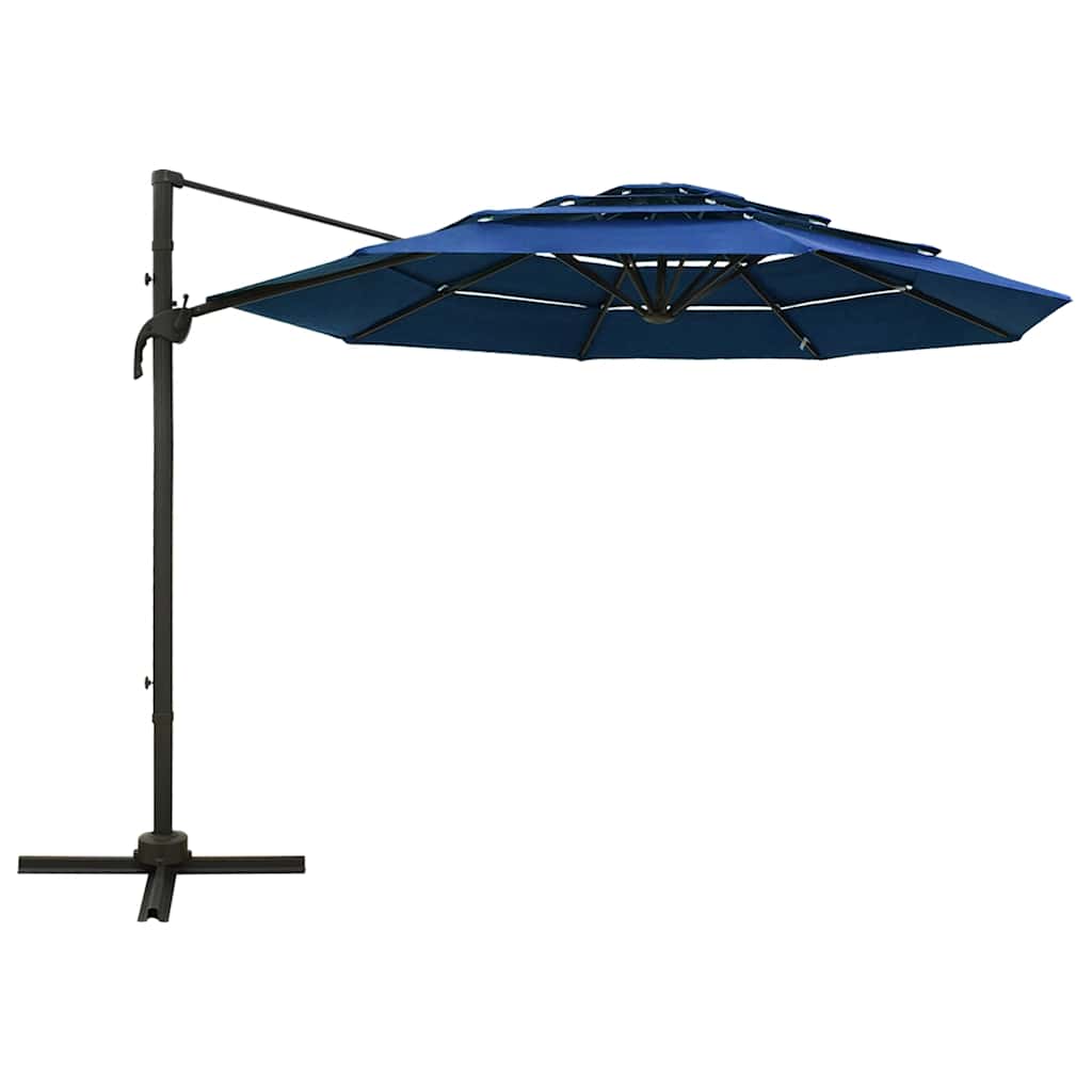 Guarda-sol jardim 4 camadas c/ poste alumínio 3x3 m azul-ciano