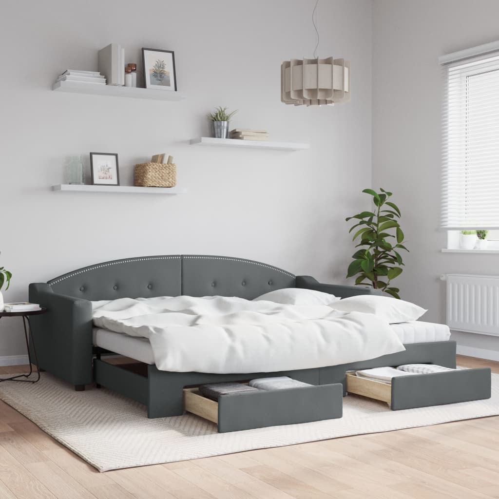 Sofá-cama c/ gavetão e gavetas 90x200 cm tecido cinzento-escuro