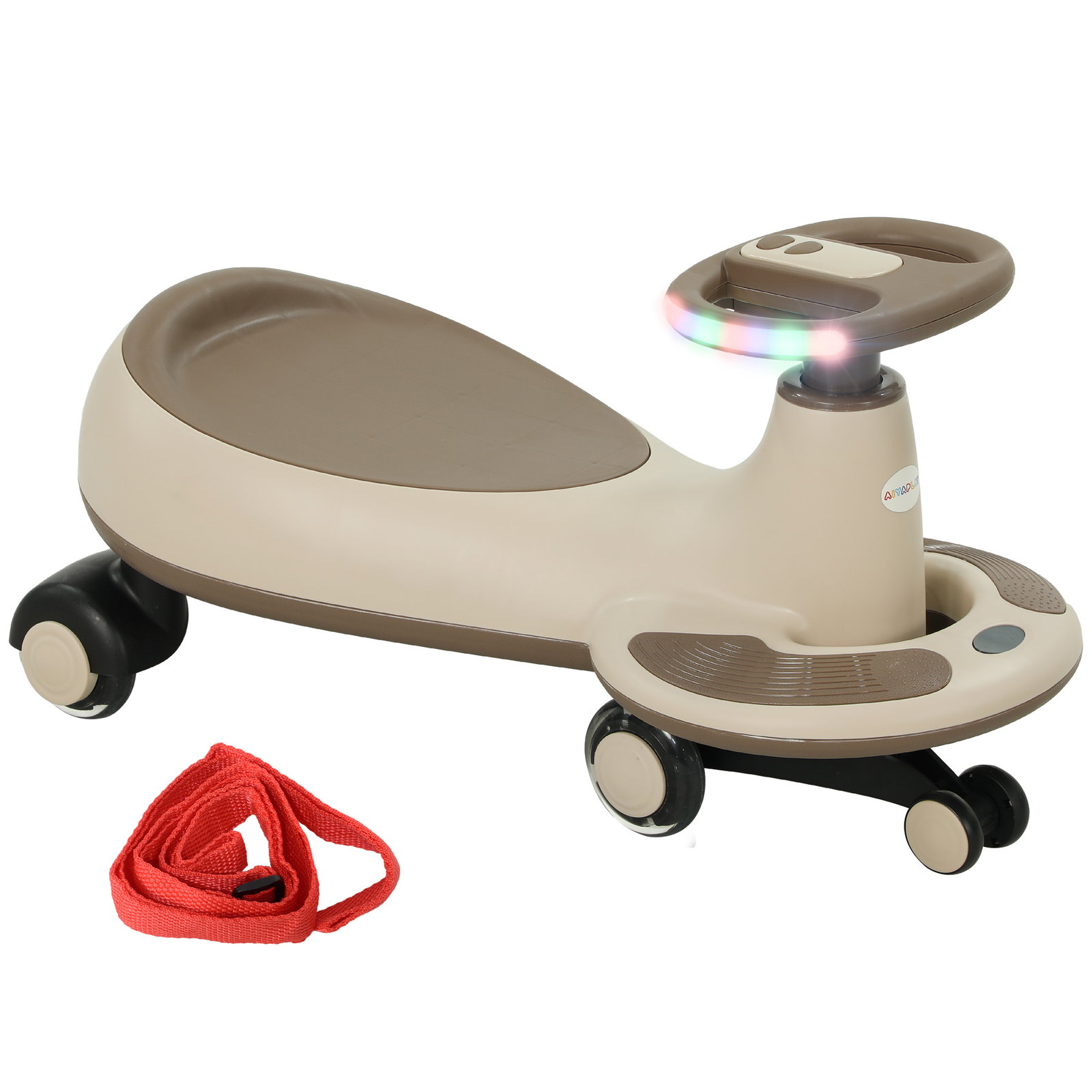 Carrinho gira gira para crianças carrinho wiggle com guiador para pais música luz e espaço de arrumação 69x31x69 cm cáqui