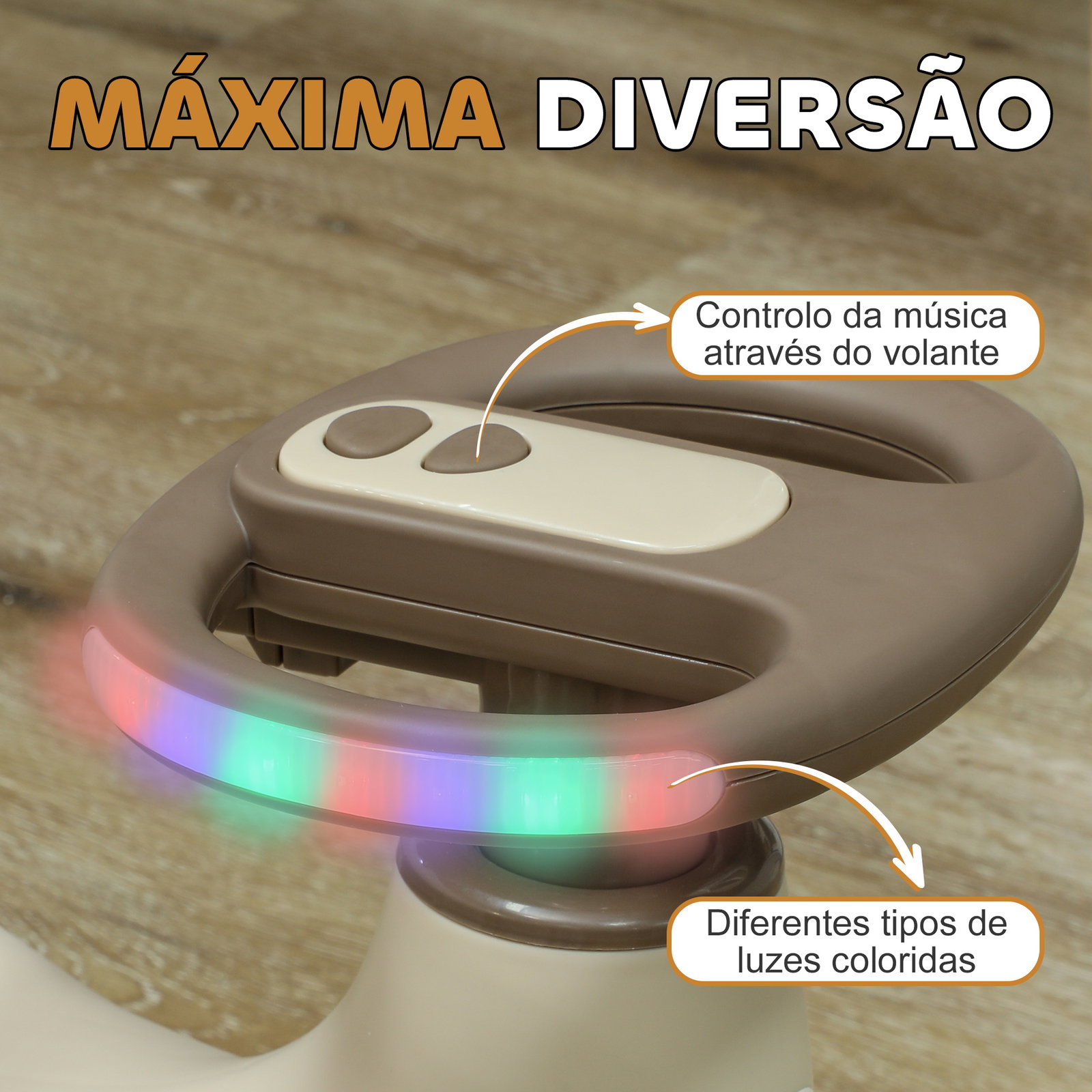 Carrinho gira gira para crianças carrinho wiggle com guiador para pais música luz e espaço de arrumação 69x31x69 cm cáqui