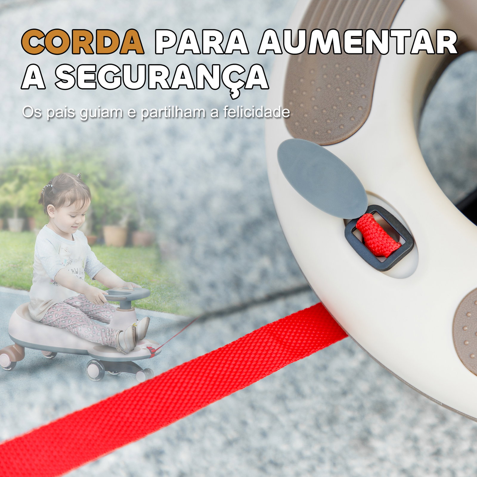 Carrinho gira gira para crianças carrinho wiggle com guiador para pais música luz e espaço de arrumação 69x31x69 cm cáqui