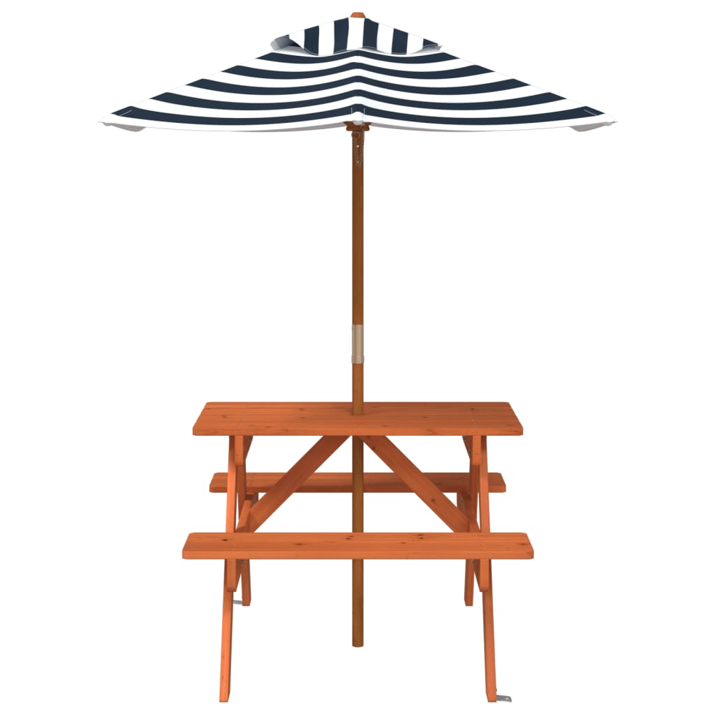 Mesa de piquenique para 4 crianças com guarda-sol abeto maciço