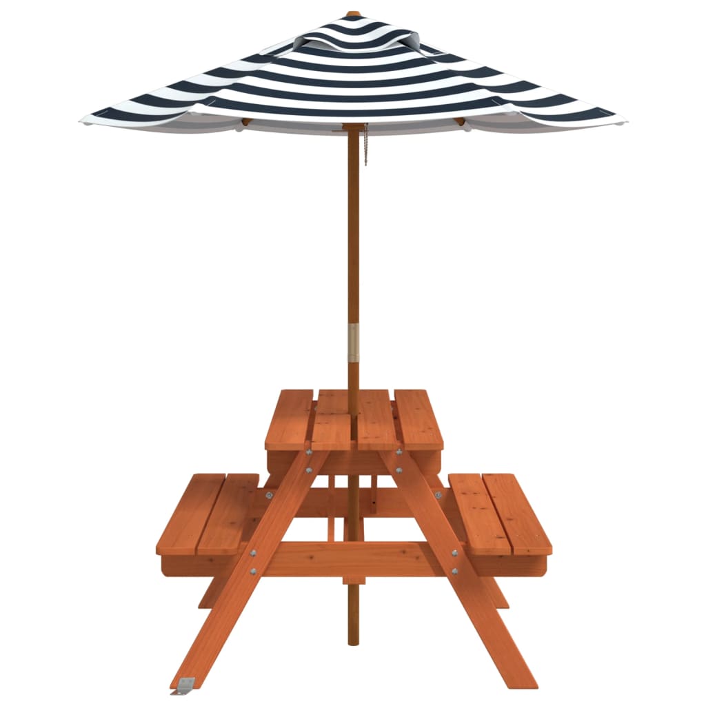 Mesa de piquenique para 4 crianças com guarda-sol abeto maciço