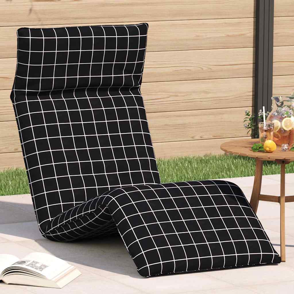 Espreguiçadeira dobrável 175x54x8,5 cm xadrez preto