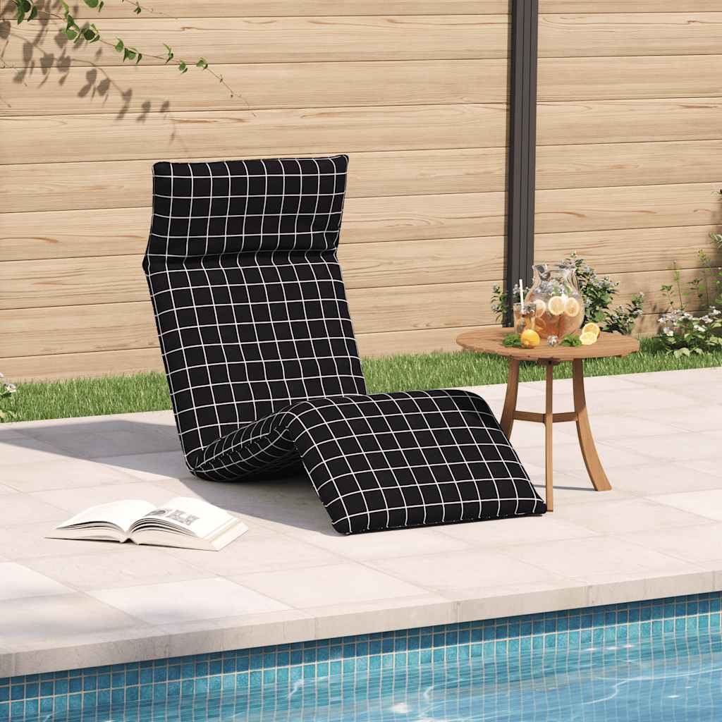 Espreguiçadeira dobrável 175x54x8,5 cm xadrez preto