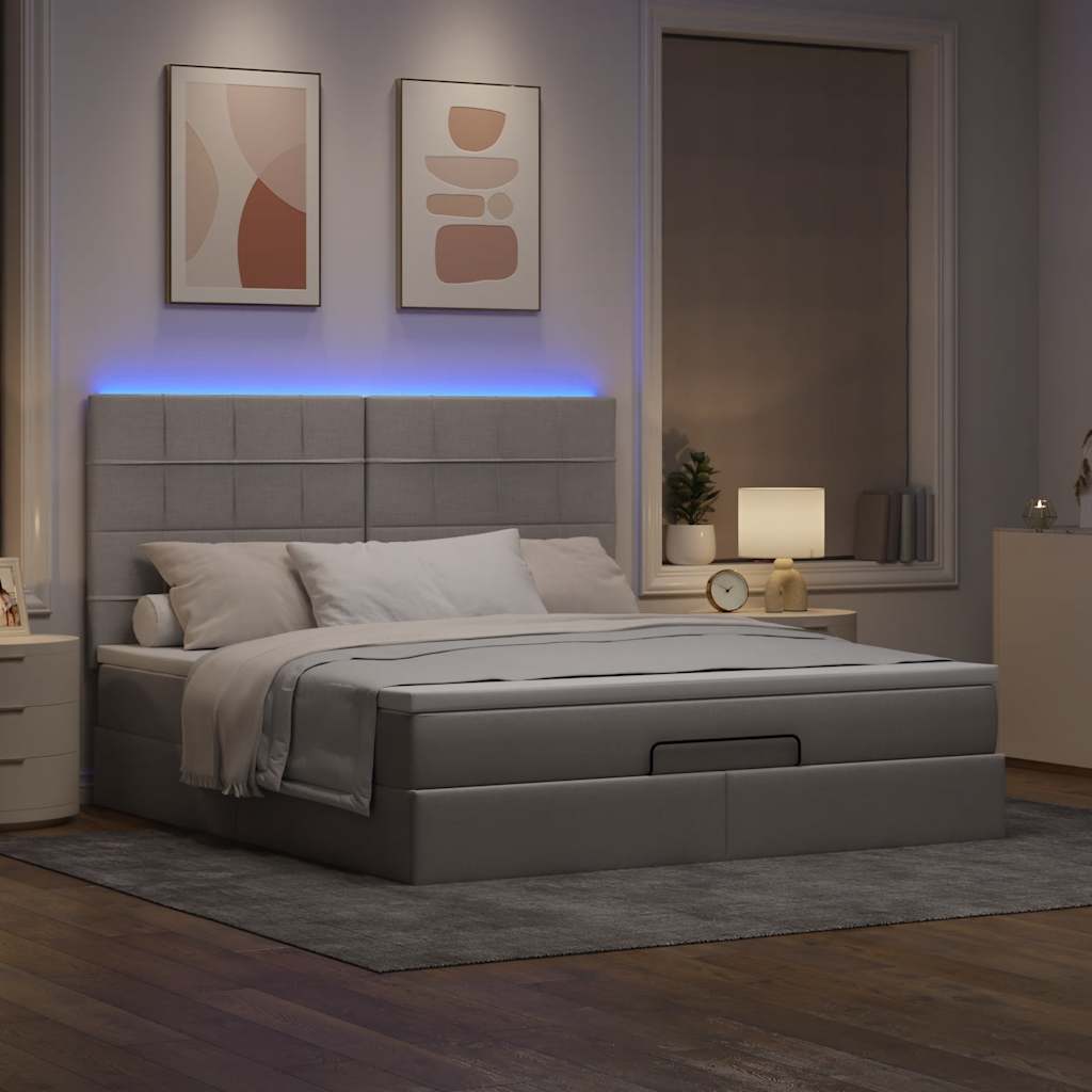 Moldura de cama otomana com tecido taupe 180x200cm