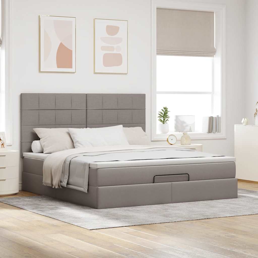 Moldura de cama otomana com tecido taupe 180x200cm