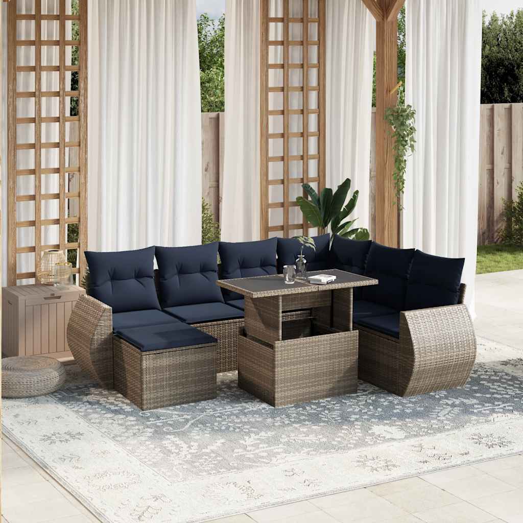 Conjunto de sofá de jardim com 8 peças e almofadas em rattan sintético cinza