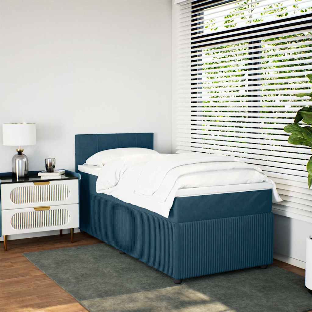Cama boxspring com colchão 90x200 cm veludo azul