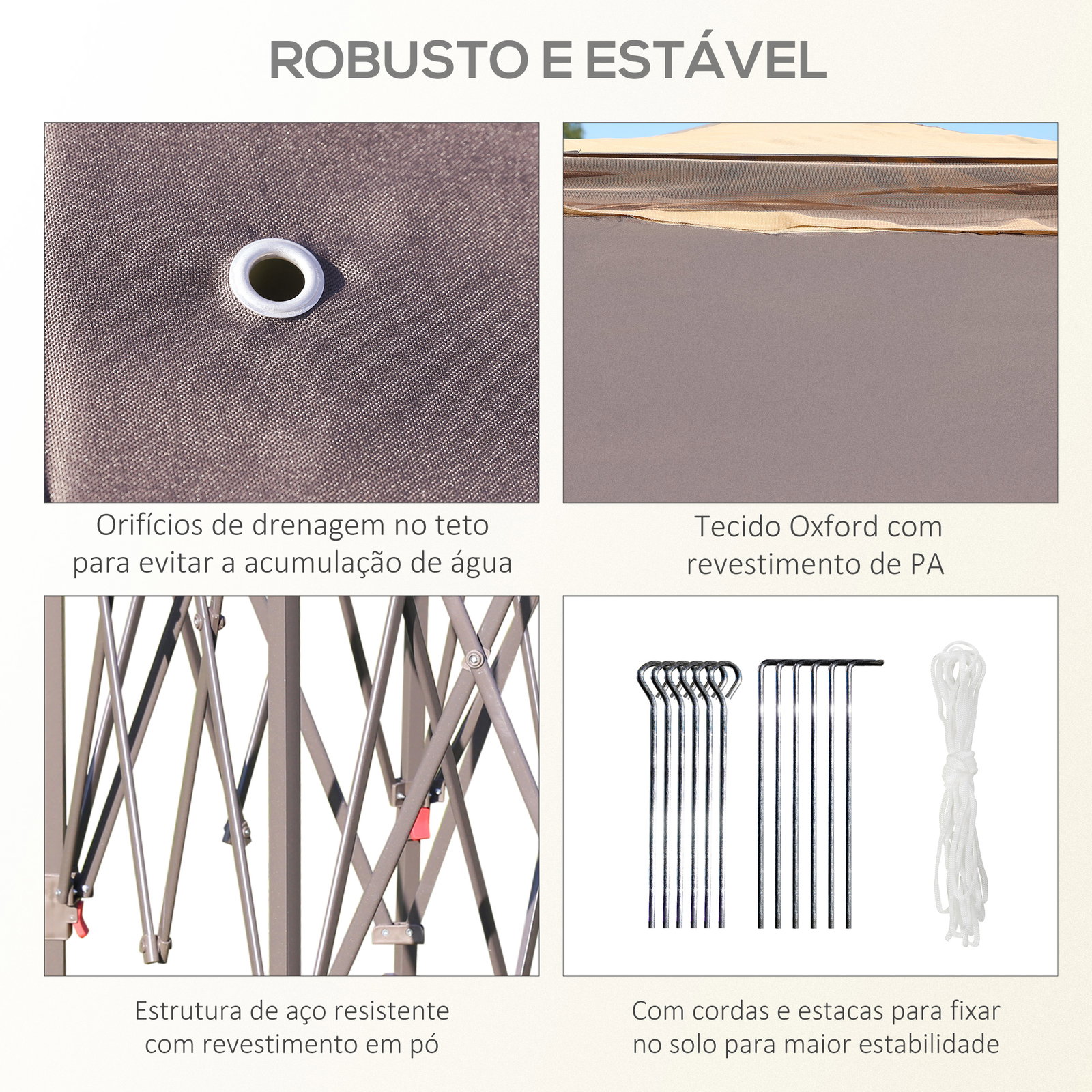 Tenda dobrável 4,05x3,4x2,85 m tenda de jardim hexagonal com 6 mosquiteiras amovíveis e altura ajustável bege