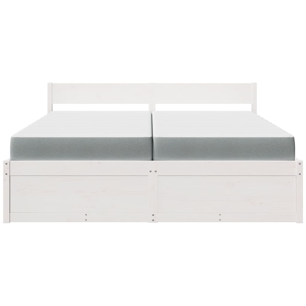 Cama com gavetas e colchão 200x200 cm pinho maciço branco