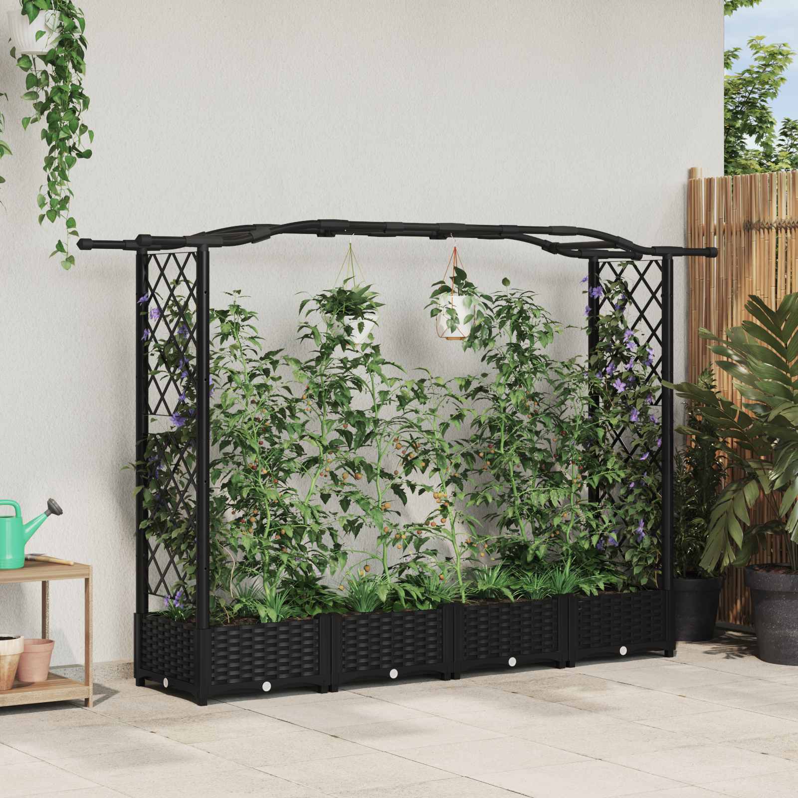 Cama elevada com treliça e telhado preto 207 x 40 x 123 cm PP