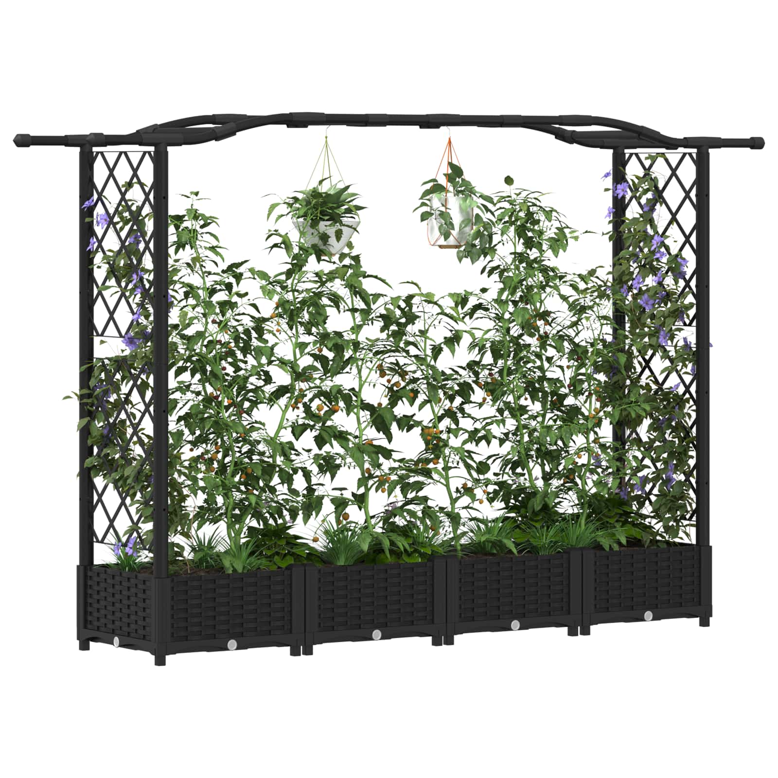Cama elevada com treliça e telhado preto 207 x 40 x 123 cm PP