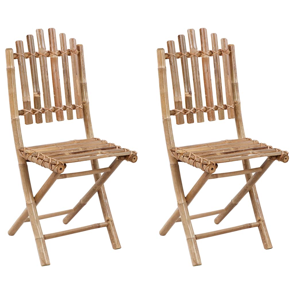 Cadeiras de jardim dobráveis c/ almofadões 2 pcs bambu