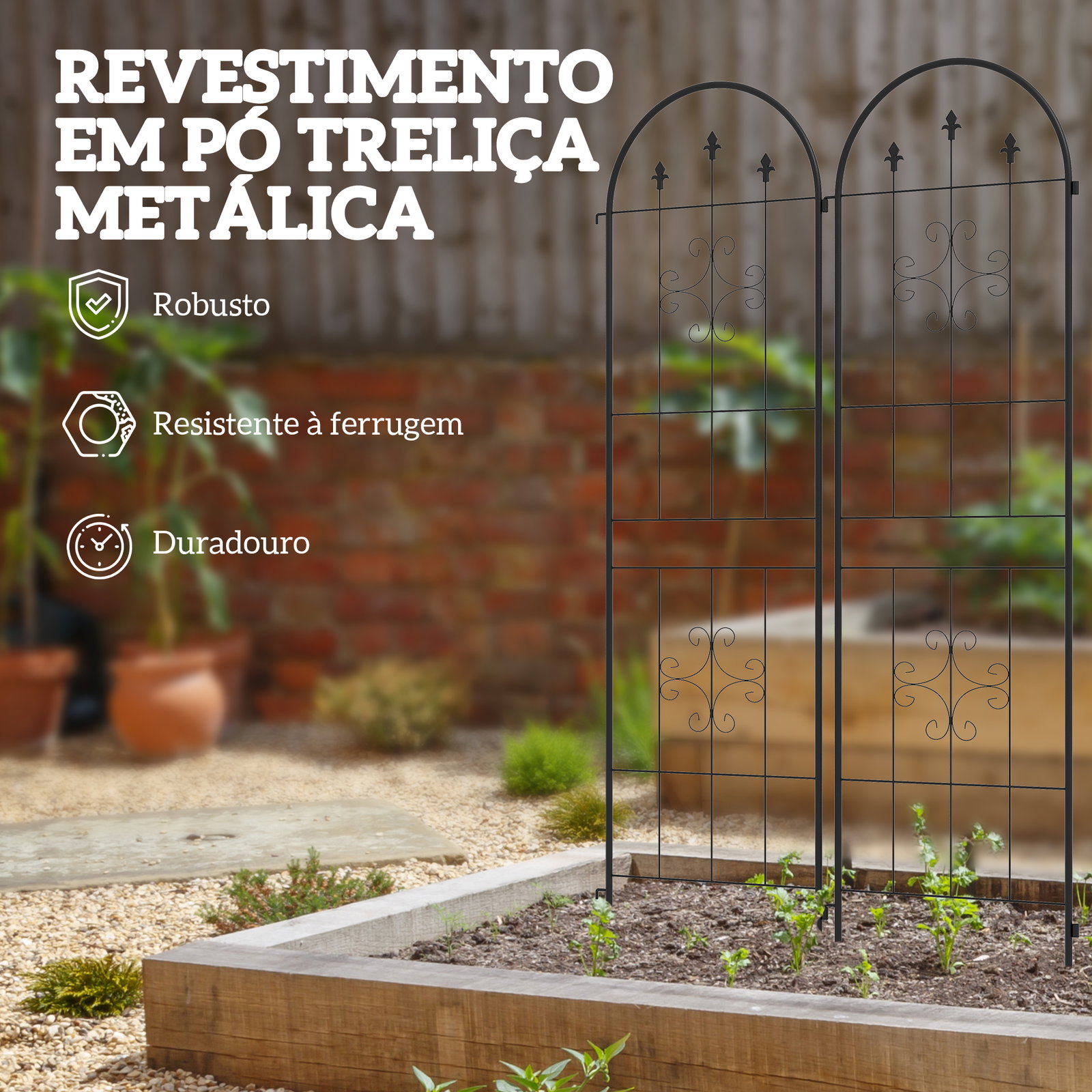 Conjunto de 2 treliças de jardim suportes para trepadeiras de aço para flores e plantas no jardim 50x180 cm preto