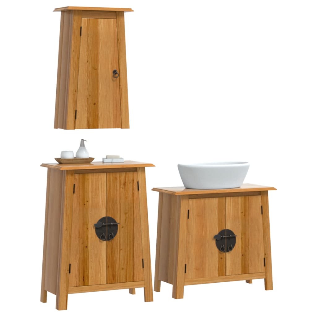 3 Pcs conjunto móveis p/ casa de banho madeira de pinho maciça