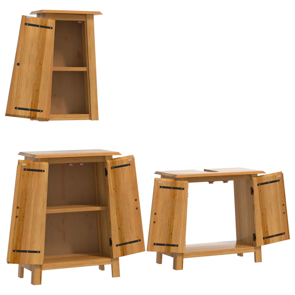 3 Pcs conjunto móveis p/ casa de banho madeira de pinho maciça