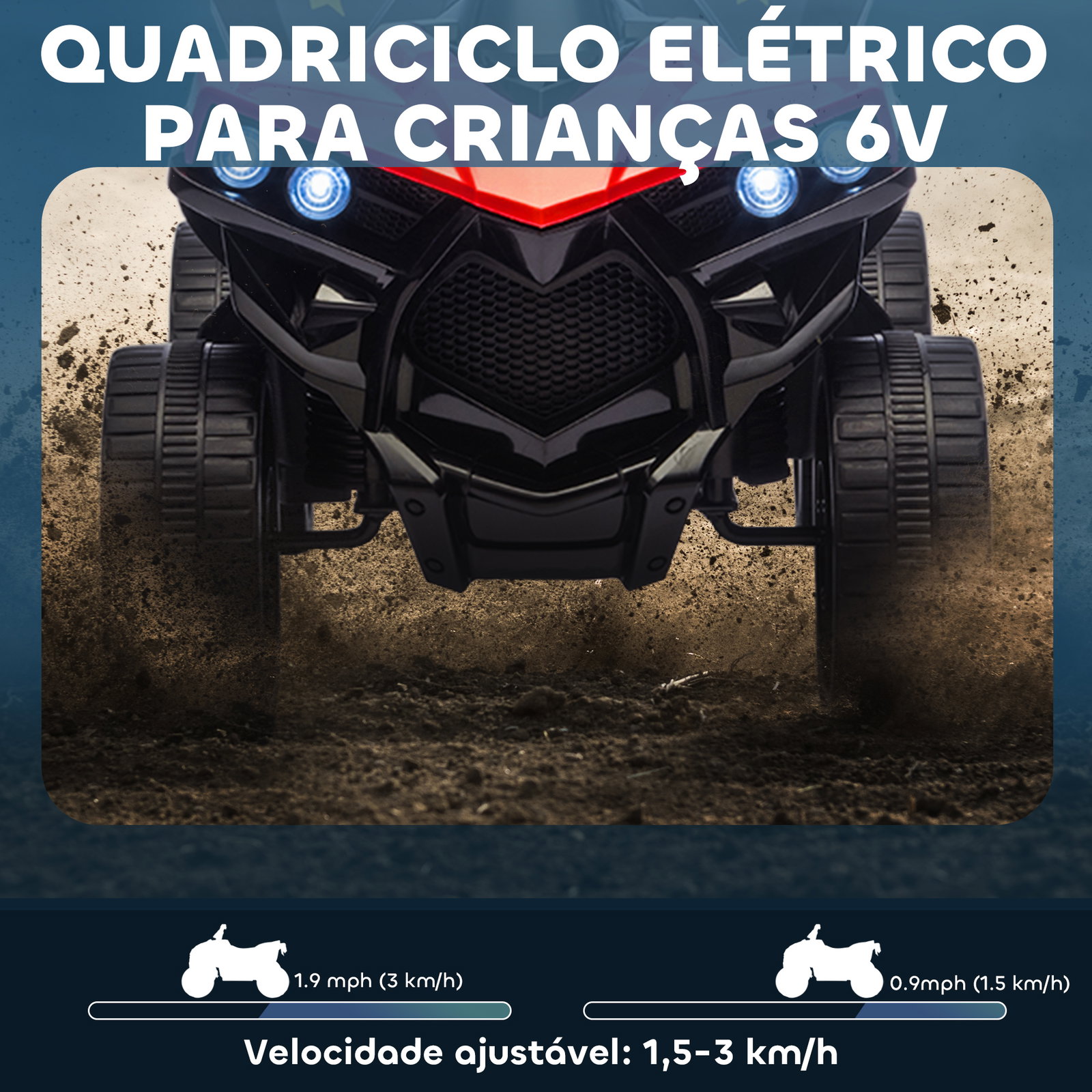 Quadriciclo elétrico para crianças 6 v quadriciclo para crianças com velocidade até 3 km/h faróis e música 70x42x45 cm vermelho