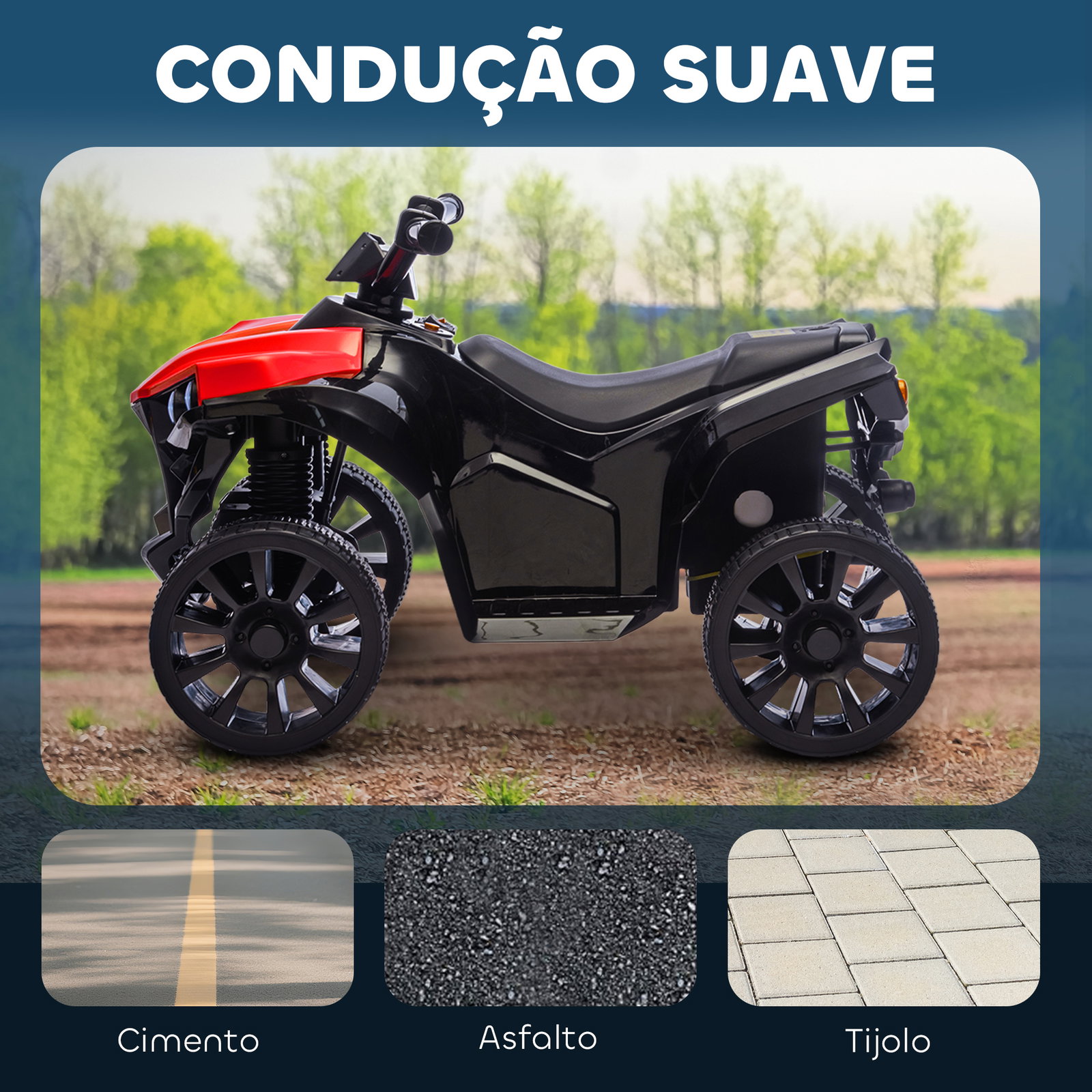 Quadriciclo elétrico para crianças 6 v quadriciclo para crianças com velocidade até 3 km/h faróis e música 70x42x45 cm vermelho