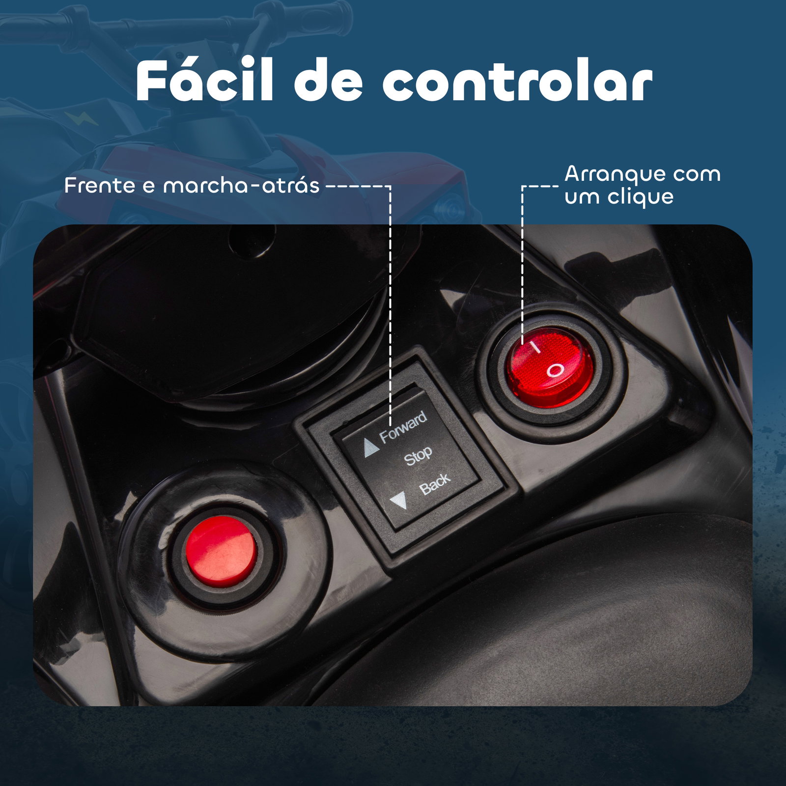 Quadriciclo elétrico para crianças 6 v quadriciclo para crianças com velocidade até 3 km/h faróis e música 70x42x45 cm vermelho
