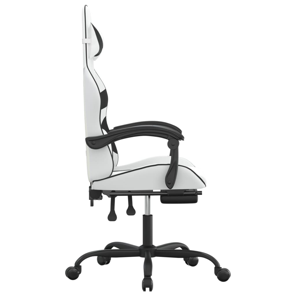 Cadeira gaming c/ apoio p/ pés couro artificial preto e branco