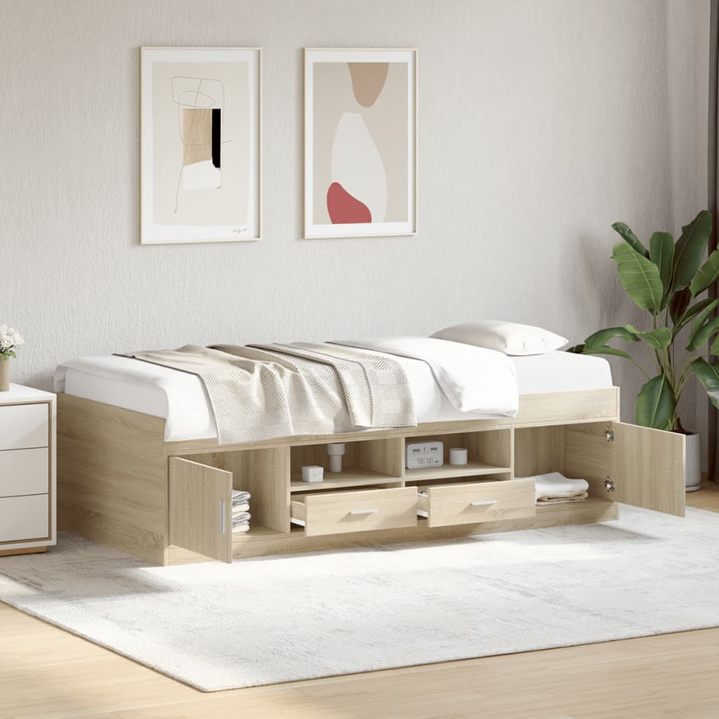 Sofá-cama com gavetas sem colchão 100x200 cm carvalho sonoma