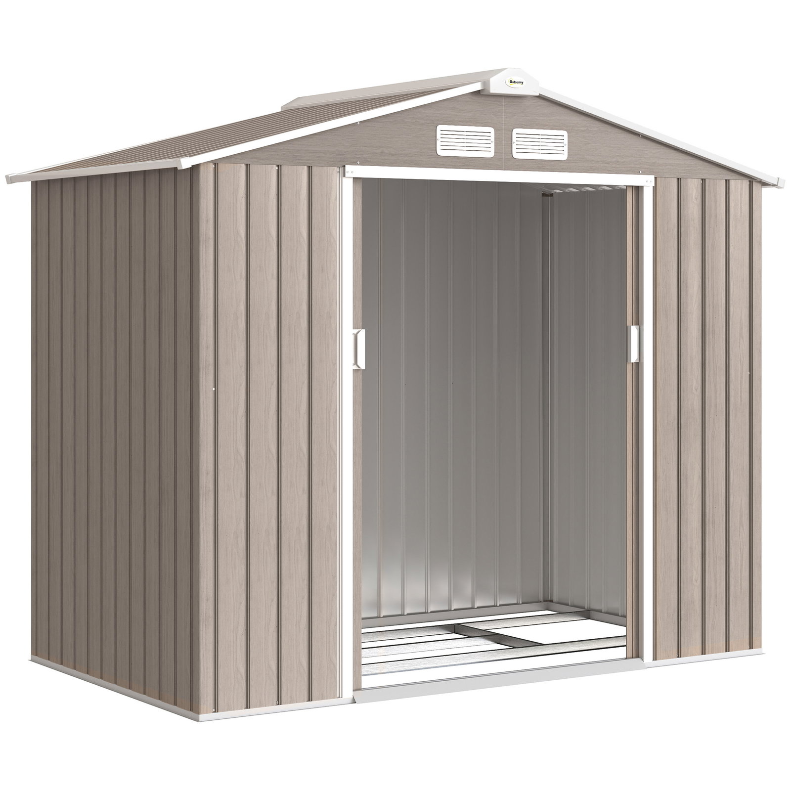 Abrigo de jardim 213x130x185 cm abrigo de jardim metálico de exterior com 2 portas deslizantes e 4 janelas madeira