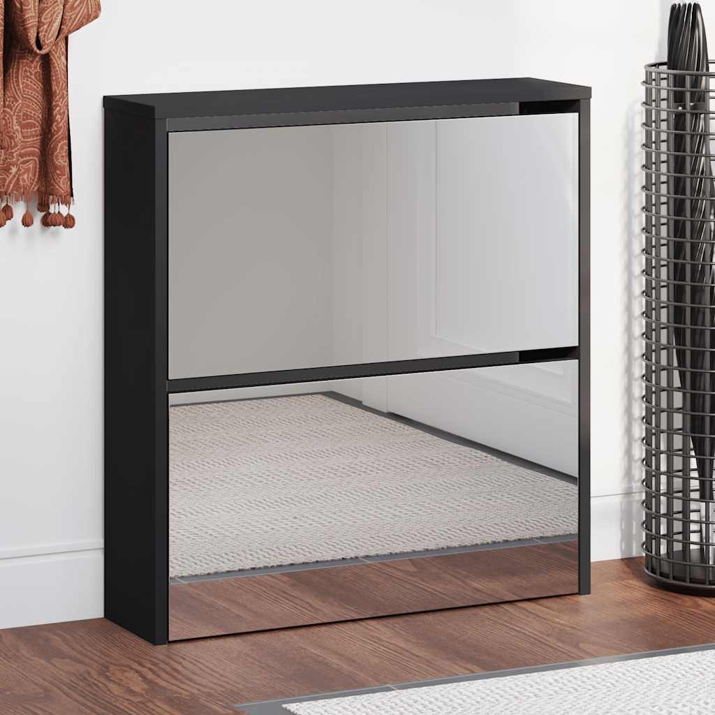Sapateira com espelho de 2 divisórias 63x17x67cm preto