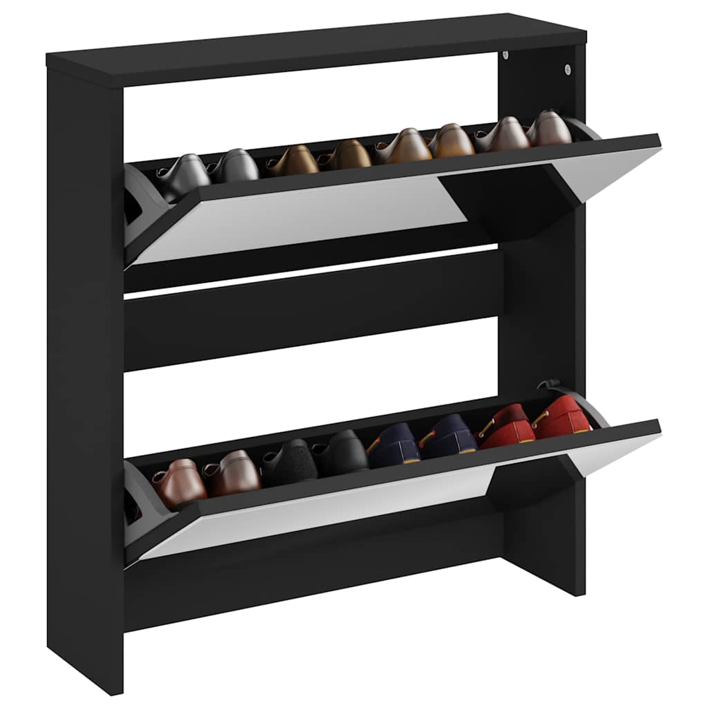 Sapateira com espelho de 2 divisórias 63x17x67cm preto