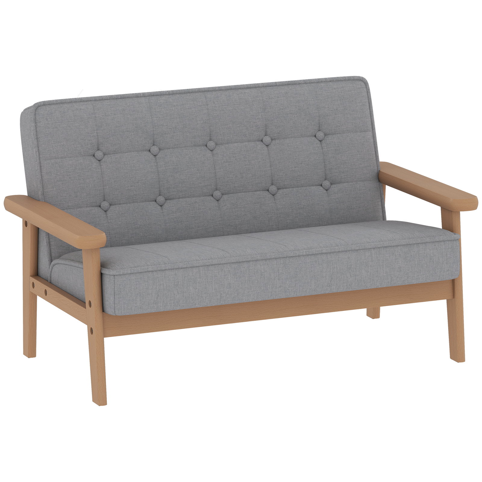 Sofá para crianças de 2 lugares poltrona infantil com estrutura de madeira assento e encosto acolchoados 77x42x48 cm cinzento