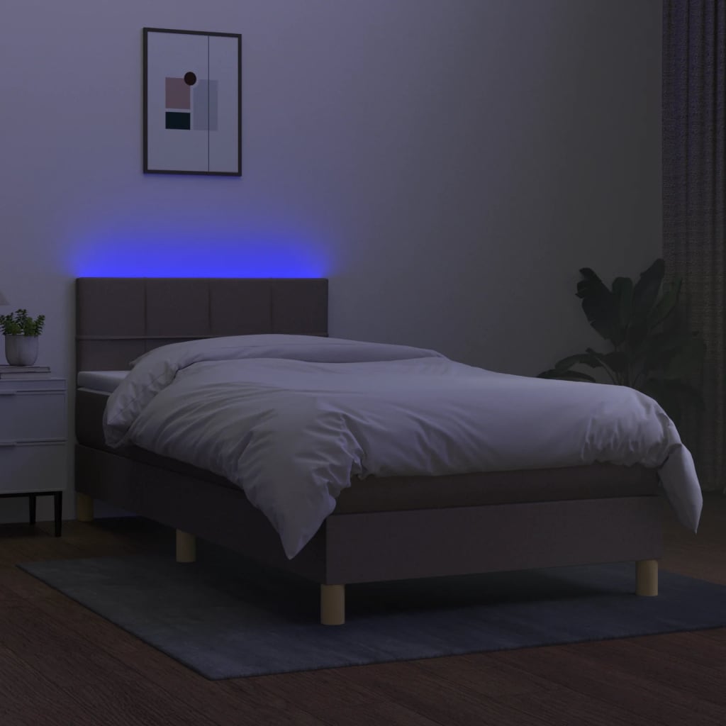 Cama box spring + colchão/LED 90x190cm tecido cinza-acastanhado