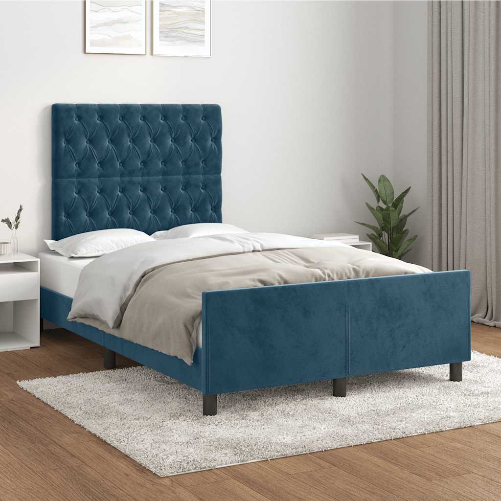Estrutura de cama sem colchão 120x200 cm veludo azul