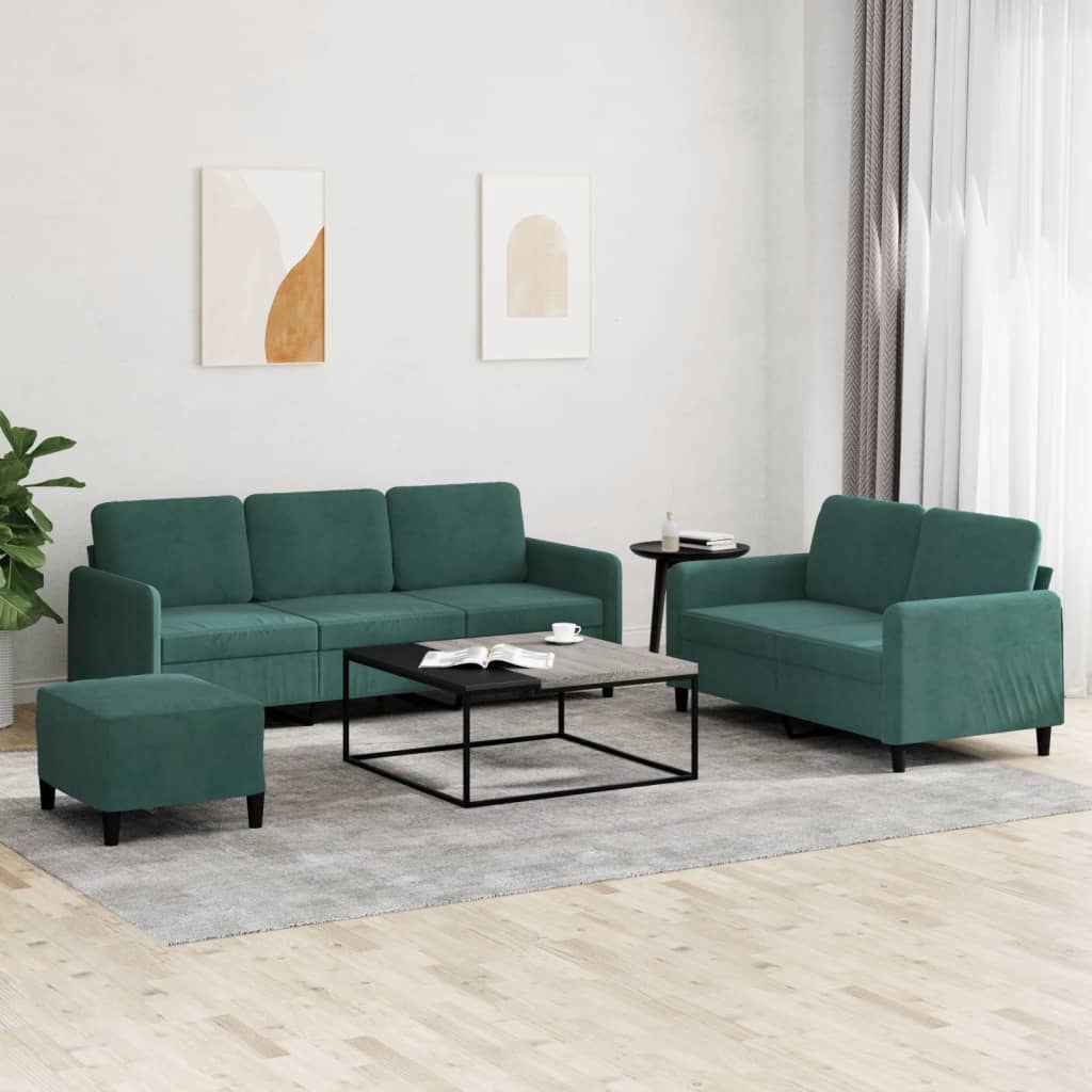 3 Pcs conjunto de sofás veludo verde-escuro