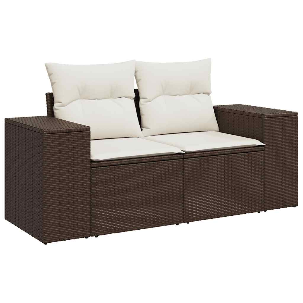 7 Pcs conjunto de sofás jardim c/ almofadões vime PE castanho
