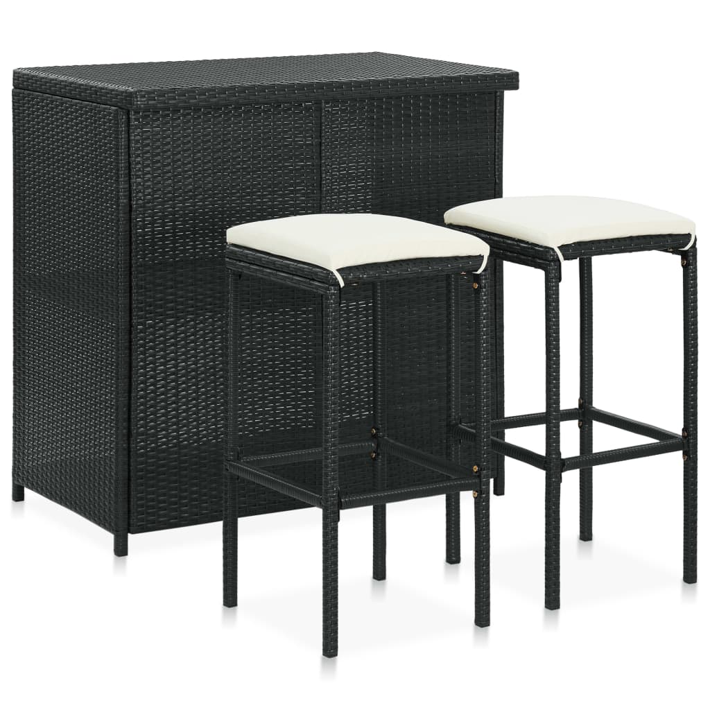 3 Pcs conjunto de bar vime PE preto