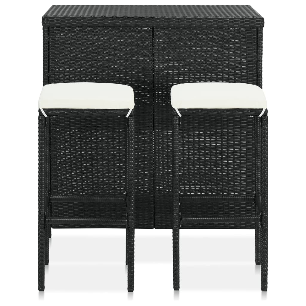 3 Pcs conjunto de bar vime PE preto