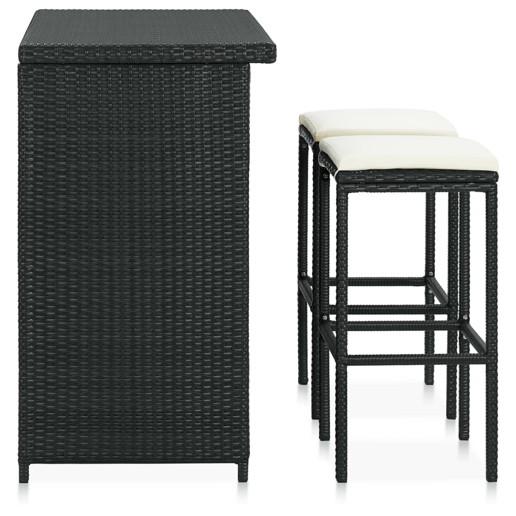 3 Pcs conjunto de bar vime PE preto