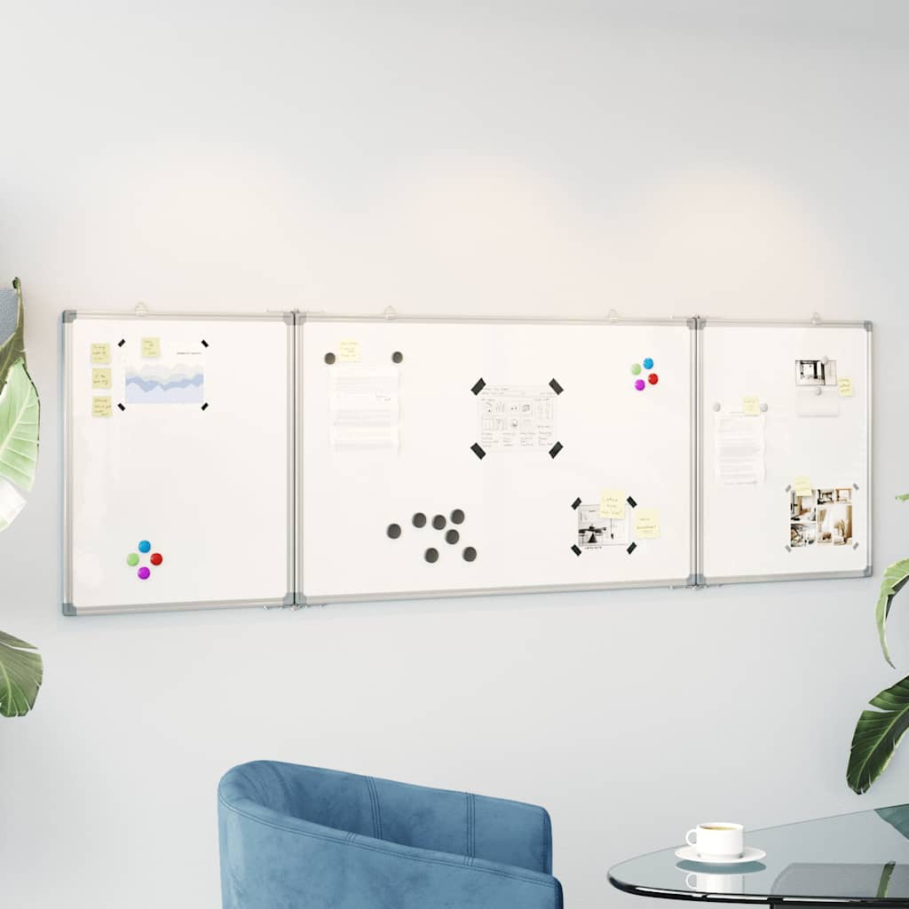 Quadro branco magnético dobrável 200x60x1,7 cm alumínio