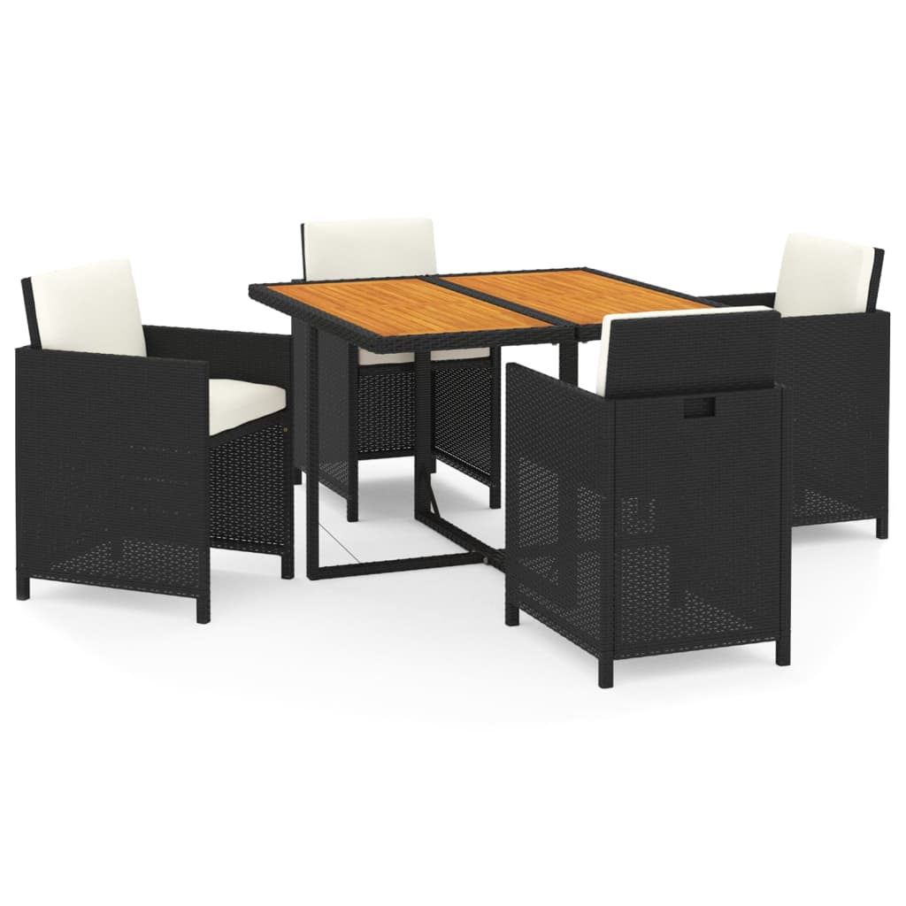 5 Pcs conjunto de jantar p/ jardim c/ almofadões vime PE preto